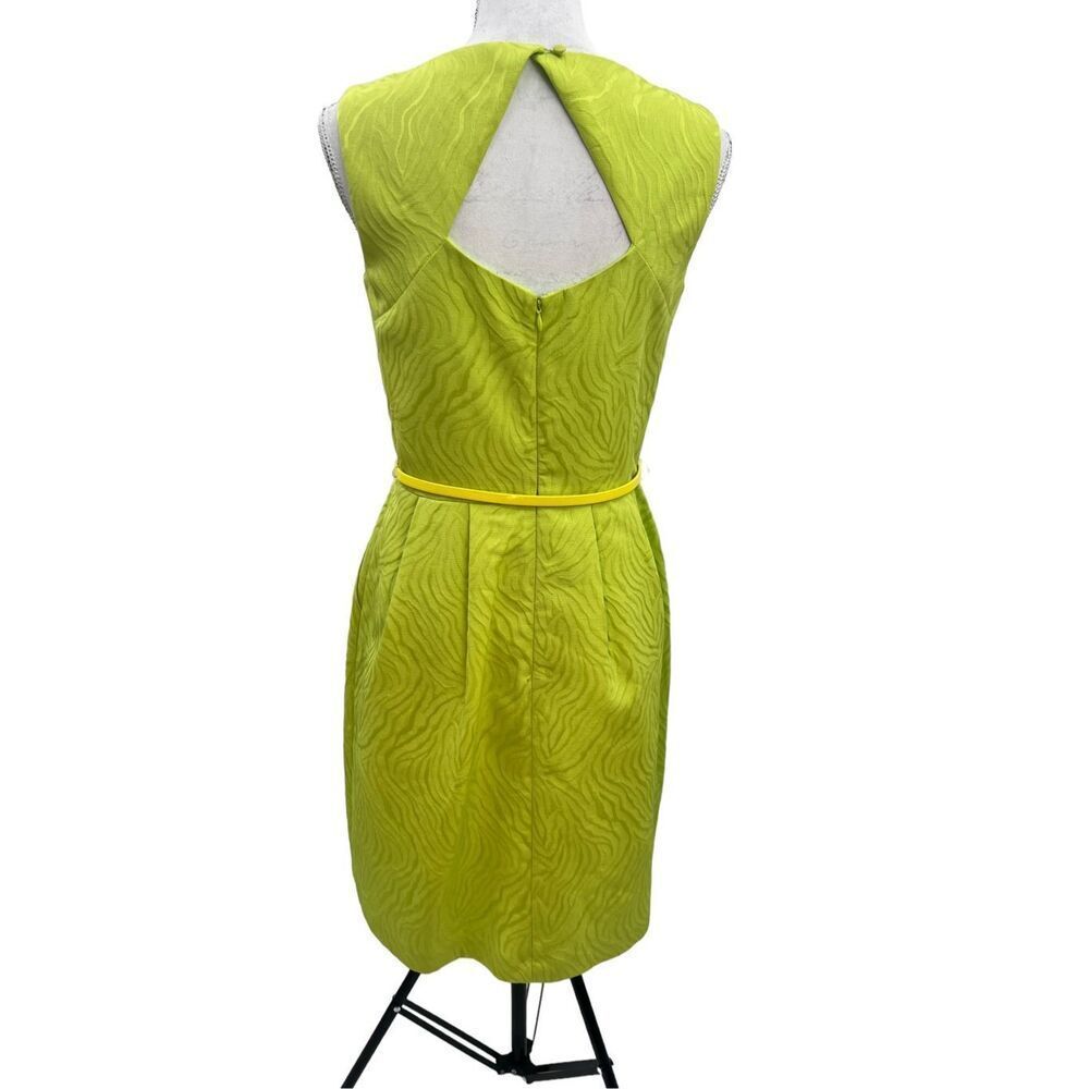 Ellen Tracy Lime Green Textured Midi Dress with Belt - Picture 3 of 13
